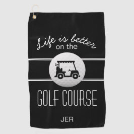 Golfer Life Golf Cart Initials Classic Schwarz-wei Golfhandtuch