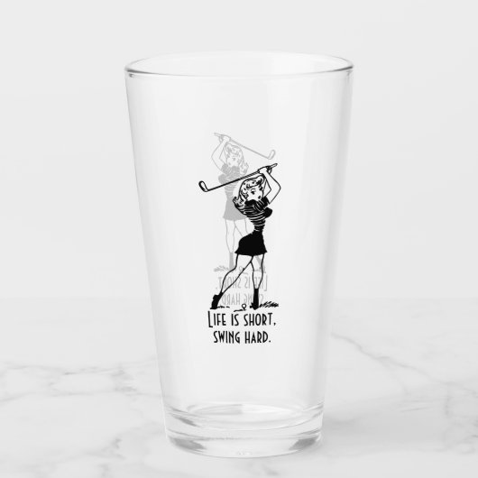 Golfer Life Sprichwort Retro Style Girl Glas (Vorderseite)