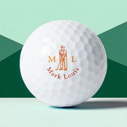 Golfer Man Icon Initials / Name Personalized Golfball
