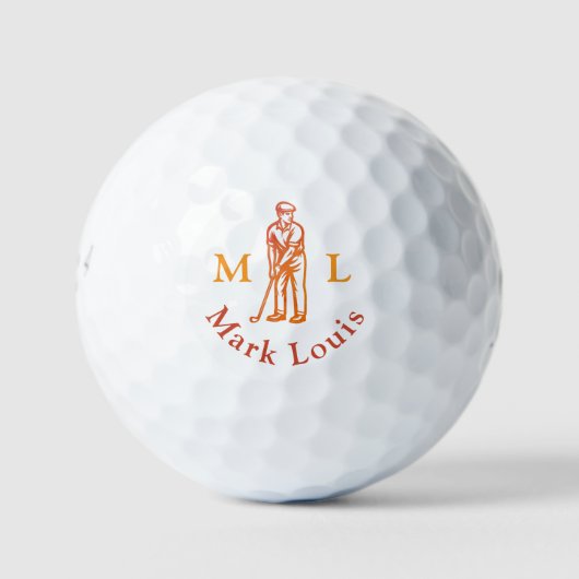 Golfer Man Icon Initials / Name Personalized Golfball (Vorderseite)