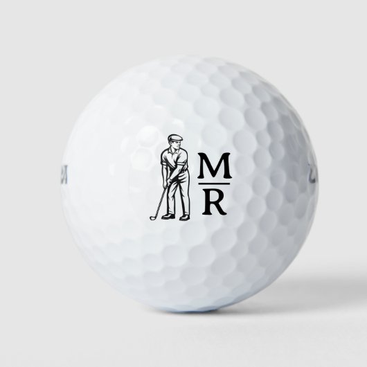 Golfer Man spielt Golf Monogram Golfball (Vorderseite)