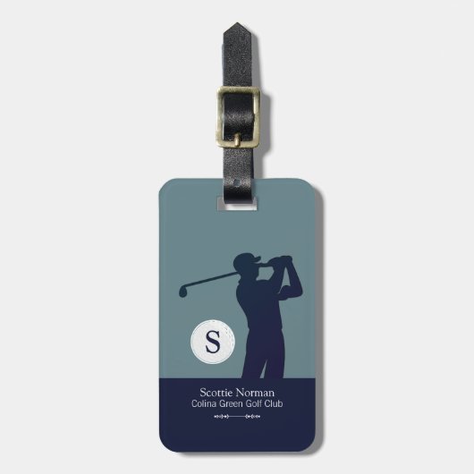 Golfer Mann mit Golf Club Blau Gepäckanhänger (Vorderseite vertikal)