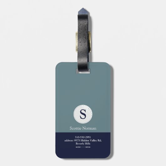 Golfer Mann mit Golf Club Blau Gepäckanhänger (Rückseite vertikal)