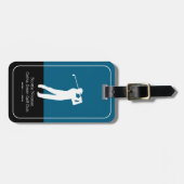 Golfer Mann mit Golfschläger Elegant Blau Gepäckanhänger (Vorderseite horizontal)