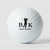 Golfer Mann Schwarz Initialen - Elegantes Weiß Golfball (Vorderseite)