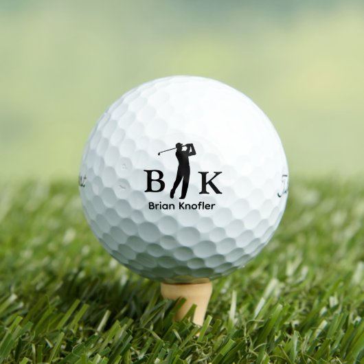 Golfer Mann Schwarz Initialen - Elegantes Weiß Golfball (Insitu T-Shirt)