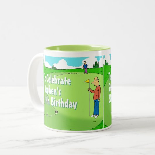 Golfer mit fehlendem Putt zum Personalisieren Zweifarbige Tasse (Vorderseite Links)