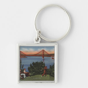 Golfer mit Golden Gate Bridge im Hintergrund Schlüsselanhänger