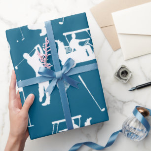Golfer mit Golf Ball auf blauem Hintergrund Geschenkpapier