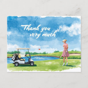 Golfer mit Karren auf Grün Postkarte