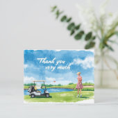 Golfer mit Karren auf Grün Postkarte (Stehend Vorderseite)
