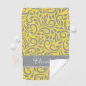 Golfer | Mit Monogramm Abstraktes Blumengelb Grau Golfhandtuch (Insitu)