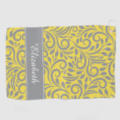 Golfer | Mit Monogramm Abstraktes Blumengelb Grau Golfhandtuch (Horizontal)