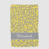 Golfer | Mit Monogramm Abstraktes Blumengelb Grau Golfhandtuch (Vorderseite)