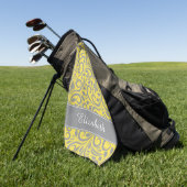 Golfer | Mit Monogramm Abstraktes Blumengelb Grau Golfhandtuch (Gras)