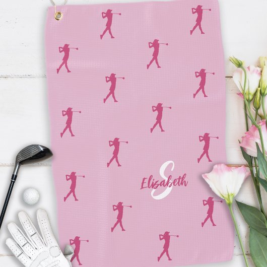 Golfer Mit Monogramm Name Pro Sportgeräte Rosa Golfhandtuch