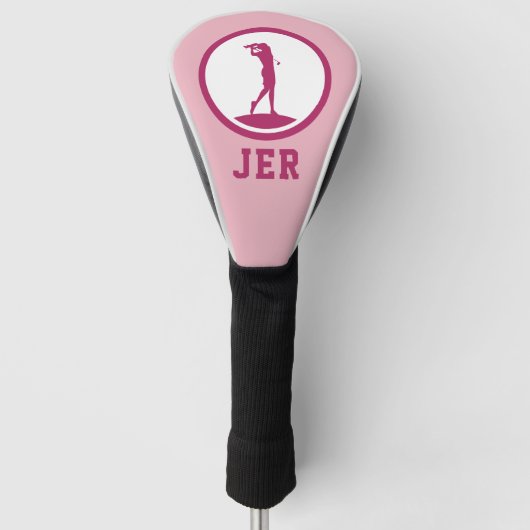 Golfer Mit Monogramm Silhouette Rosa Chic für sie Golf Headcover (Vorderseite)