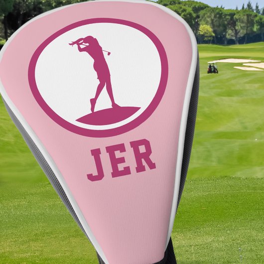 Golfer Mit Monogramm Silhouette Rosa Chic für sie Golf Headcover