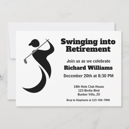 Golfer mit Ruhestand, moderner Schwung Einladung (Vorderseite)