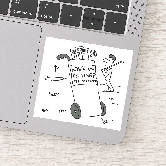 Golfer mit Sign Sprichwort Wie fahre ich? Funny Aufkleber (Detail)