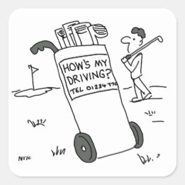 Golfer mit Sign Sprichwort Wie fahre ich? Funny Quadratischer Aufkleber