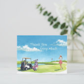 Golfer mit Tasche und Golfwagen Postkarte (Stehend Vorderseite)