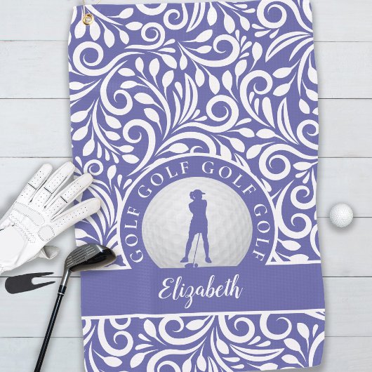 Golfer Modern Muster Name Periwinkle Blue Sports Golfhandtuch
