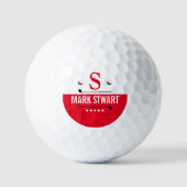 Golfer Modern Red White Monogram Golf Balls Golfball (Vorderseite)