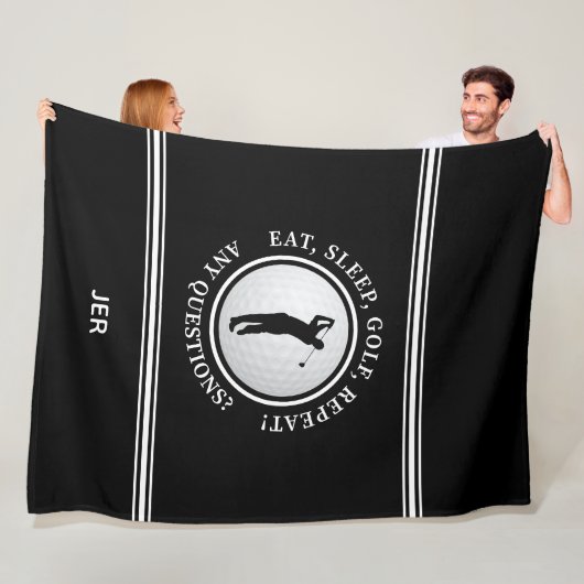 Golfer Modern Sports Monogram Golf Pro Schwarz-wei Fleecedecke (Beispiel)