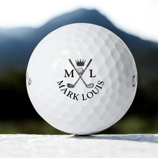 Golfer Monogram Crossed Clubs & King Crown Golfball