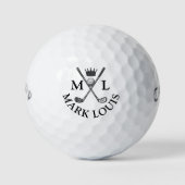 Golfer Monogram Crossed Clubs & King Crown Golfball (Vorderseite)