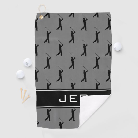 Golfer Monogram Initials Golf Pattern Grau Schwarz Golfhandtuch (Insitu)