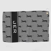 Golfer Monogram Initials Golf Pattern Grau Schwarz Golfhandtuch (Horizontal)