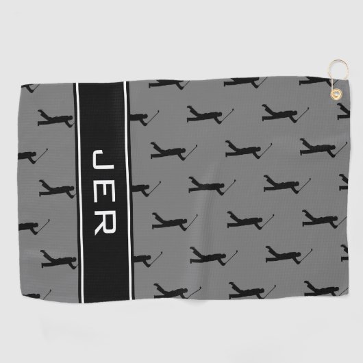 Golfer Monogram Initials Golf Pattern Grau Schwarz Golfhandtuch (Horizontal)