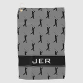 Golfer Monogram Initials Golf Pattern Grau Schwarz Golfhandtuch (Vorderseite)