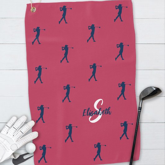Golfer Monogram Name Initials Sports Magenta Blue Golfhandtuch
