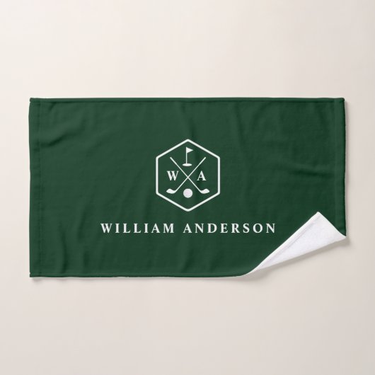 Golfer Monogram & Name Stylish Minimalist Golf Handtuch (Handtuch)
