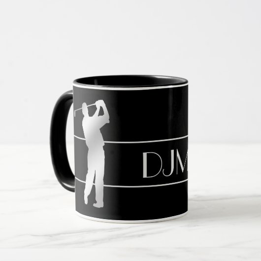 Golfer Monogramm der Silber-Silhouette Tasse (Vorderseite Links)