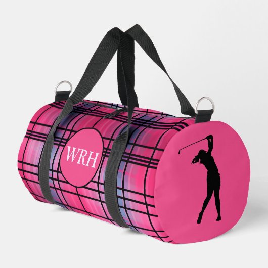 Golfer Monogrammierte "Hot Pink" Karierte Duffelta Duffle Bag (Linke Seite)