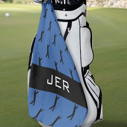 Golfer Muster Maßgeschneiderte Mit Monogramm Blue Golfhandtuch