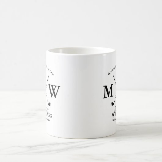 Golfer Name Black Monogram auf Weiß Kaffeetasse (Mittel)