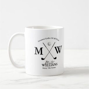 Golfer Name Black Monogram auf Weiß Kaffeetasse