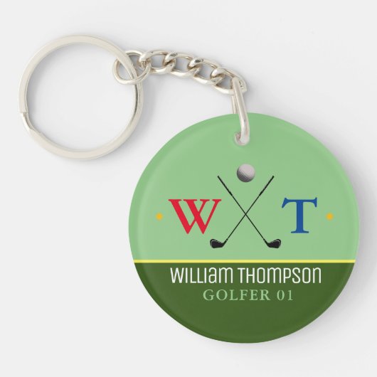 Golfer Name & Initials Monogramm Schlüsselanhänger (Vorderseite)