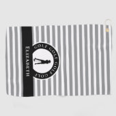 Golfer Name Weibliche Silhouette Grau Schwarz Mono Golfhandtuch (Horizontal)