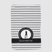 Golfer Name Weibliche Silhouette Grau Schwarz Mono Golfhandtuch (Vorderseite)