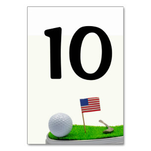 Golfer-Party mit Golfball und U.S.A.-Flagge Tischnummer