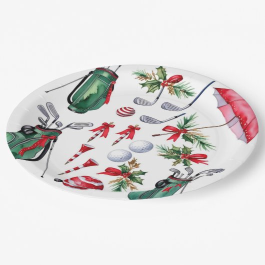 Golfer-Party Weihnachtsdekoration Pappteller (Schrägansicht)