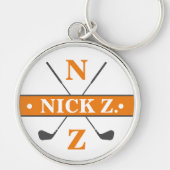 Golfer Personalisiert 2-Initialen Orange Schlüsselanhänger (Vorne)