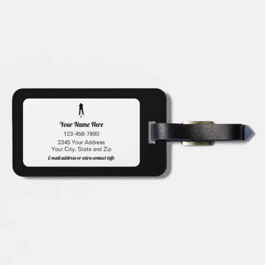 Golfer Personalized Name Modern Black & White Gepäckanhänger (Rückseite horizontal)