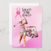 Golfer pinker Golfwagen auf rosa Brustkrebs Einladung (Vorne/Hinten)